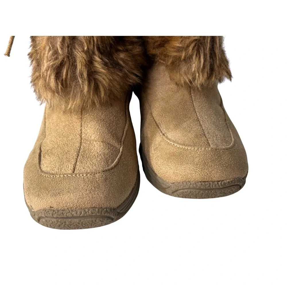 Union Bay Women's SZ 6.5 B Furry Camel Faux Suede Boots 